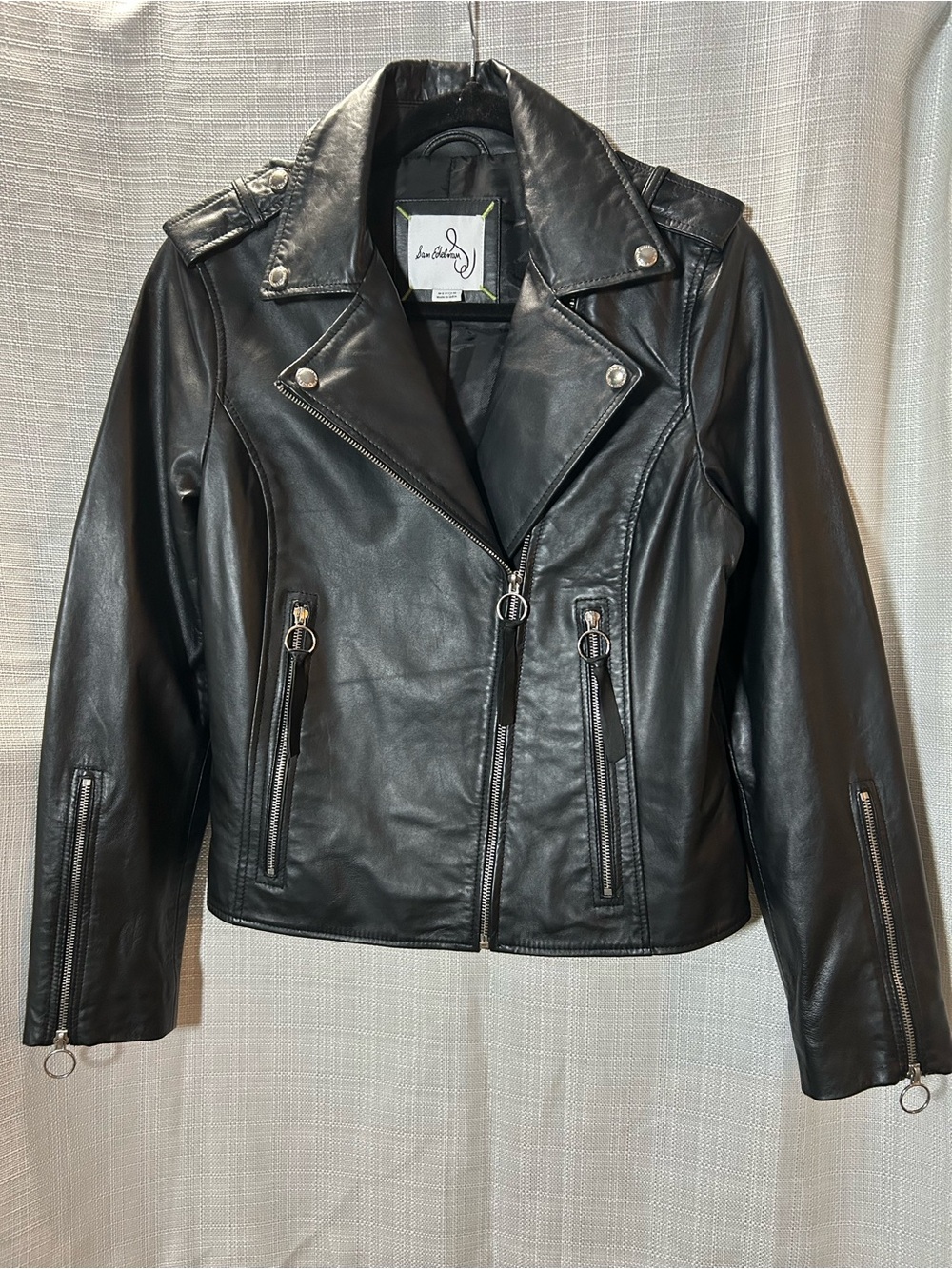 Sam Edelman Black Leather Moto Jacket with Zip Details